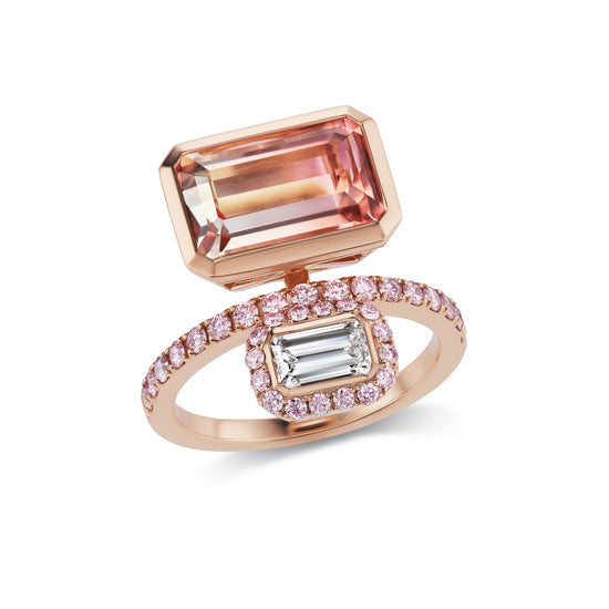 Bi-Color Tourmaline and Diamond Ring