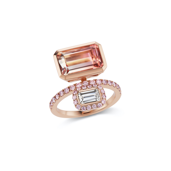 J Fine Bi-Color Tourmaline and Diamond Ring