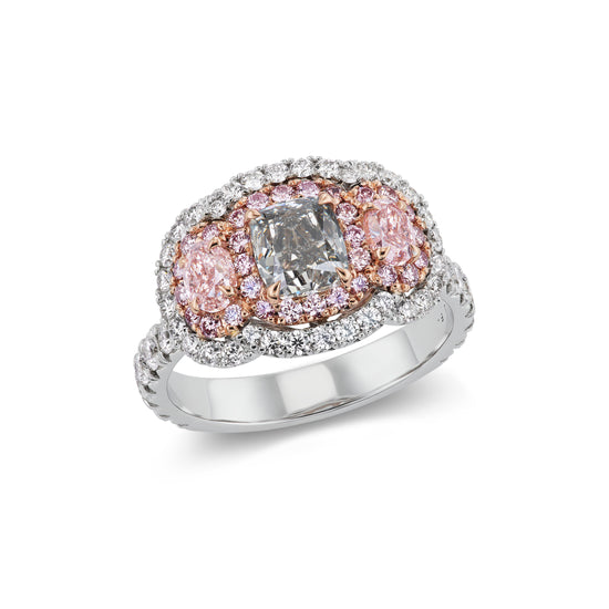 Argyle Pink Diamond and Gray Diamond Three Stone Ring