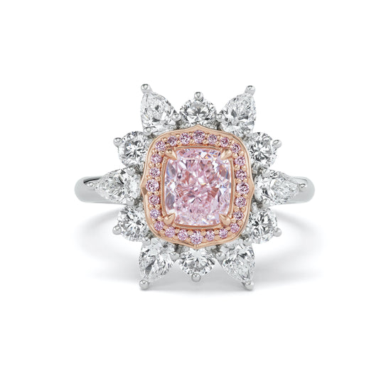 Cushion Cut Fancy Pink Floral Ring