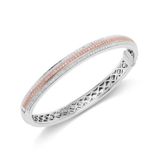 J Fine Argyle Pink Diamond Three Row Cuff Bracelet