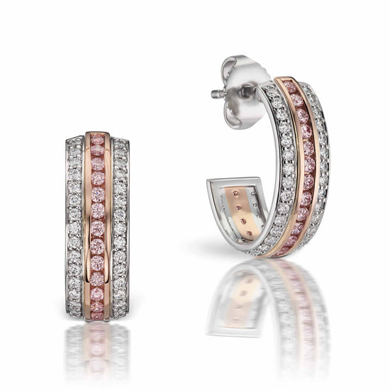 J Fine Argyle Pink and White Diamond Huggie Hoop Earrings