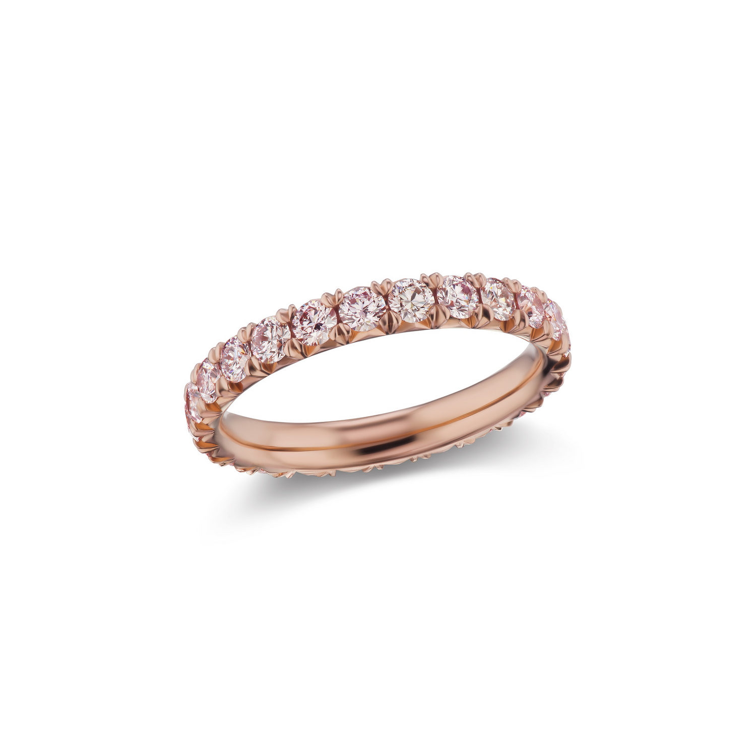 18K rose gold eternity ring with 1.42 ct argyle pink diamonds in a French pavé setting