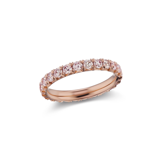 18K rose gold eternity ring with 1.42 ct argyle pink diamonds in a French pavé setting
