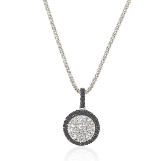 Black Diamond Halo and White Diamond Pendant Necklace