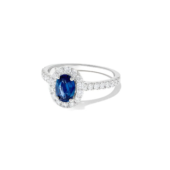 Oval Blue Sapphire and White Diamond Ring