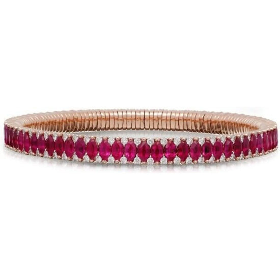 Cashmere Marquise 2 Row Ruby and Diamond Stretch Bracelet