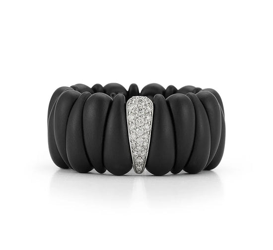 Artiglio Matte Black Ceramic Stretch Ring with White Diamond Section