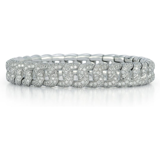 Roberto Demeglio Small Groumette Diamond Link Stretch Bracelet in White Gold