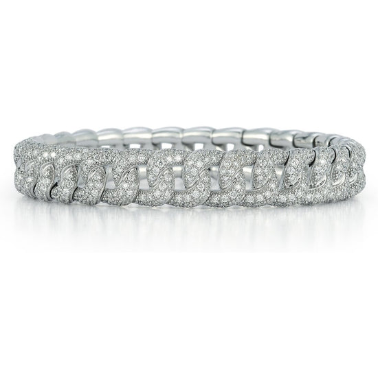 Thin Groumette Diamond Link Stretch Bracelet