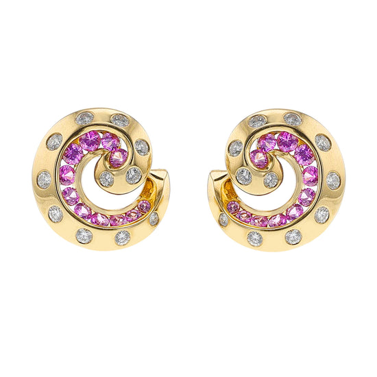 Van Cleef & Arpel Pink Sapphire and Diamond Swirl Earrings
