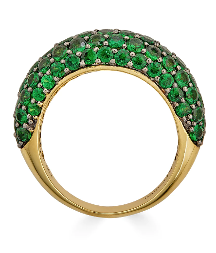 18K yellow and black gold small dome-shaped ring with vibrant round-cut green tsavorite