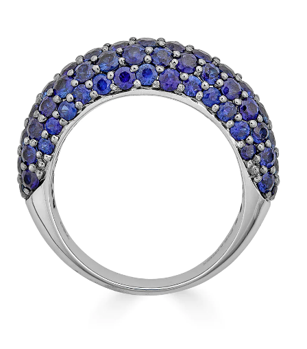 Small dome ring featuring round-cut blue sapphires on 18K white and black gold