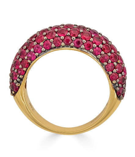 Small 18K black and yellow gold dome ring adorned with vibrant round-cut rubies