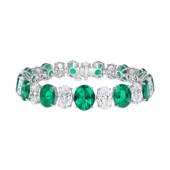Oval Green Emerald and Diamond Bracelet