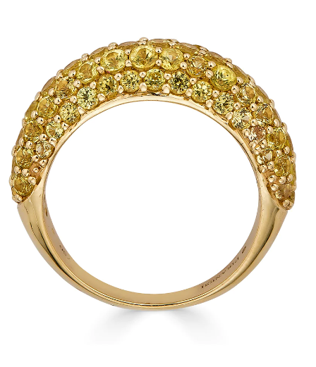 Round-cut yellow sapphires on an 18K yellow gold dome-shaped ring
