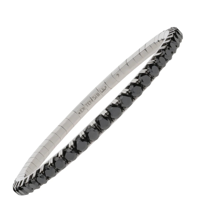 74 round-cut black diamonds on a stretch tennis bracelet
