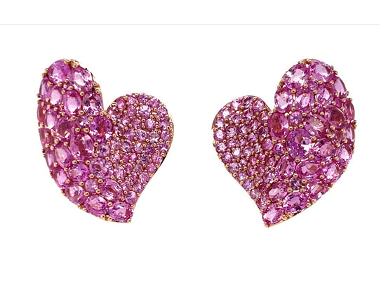 Large Pink Sapphire Heart Earrings