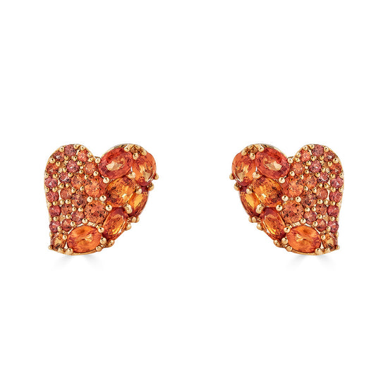 18K rose gold heart-shaped earrings with oval and round-cut orange sapphires