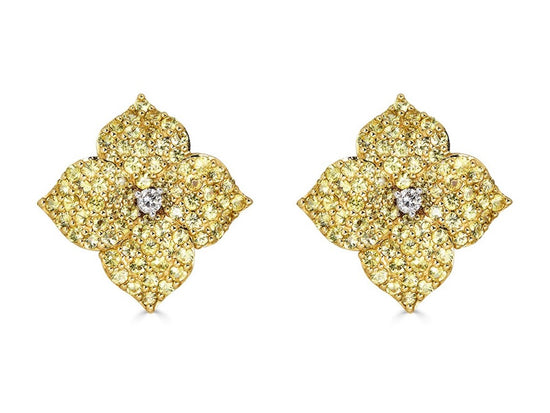 Large Yellow Sapphire Flower Earrings