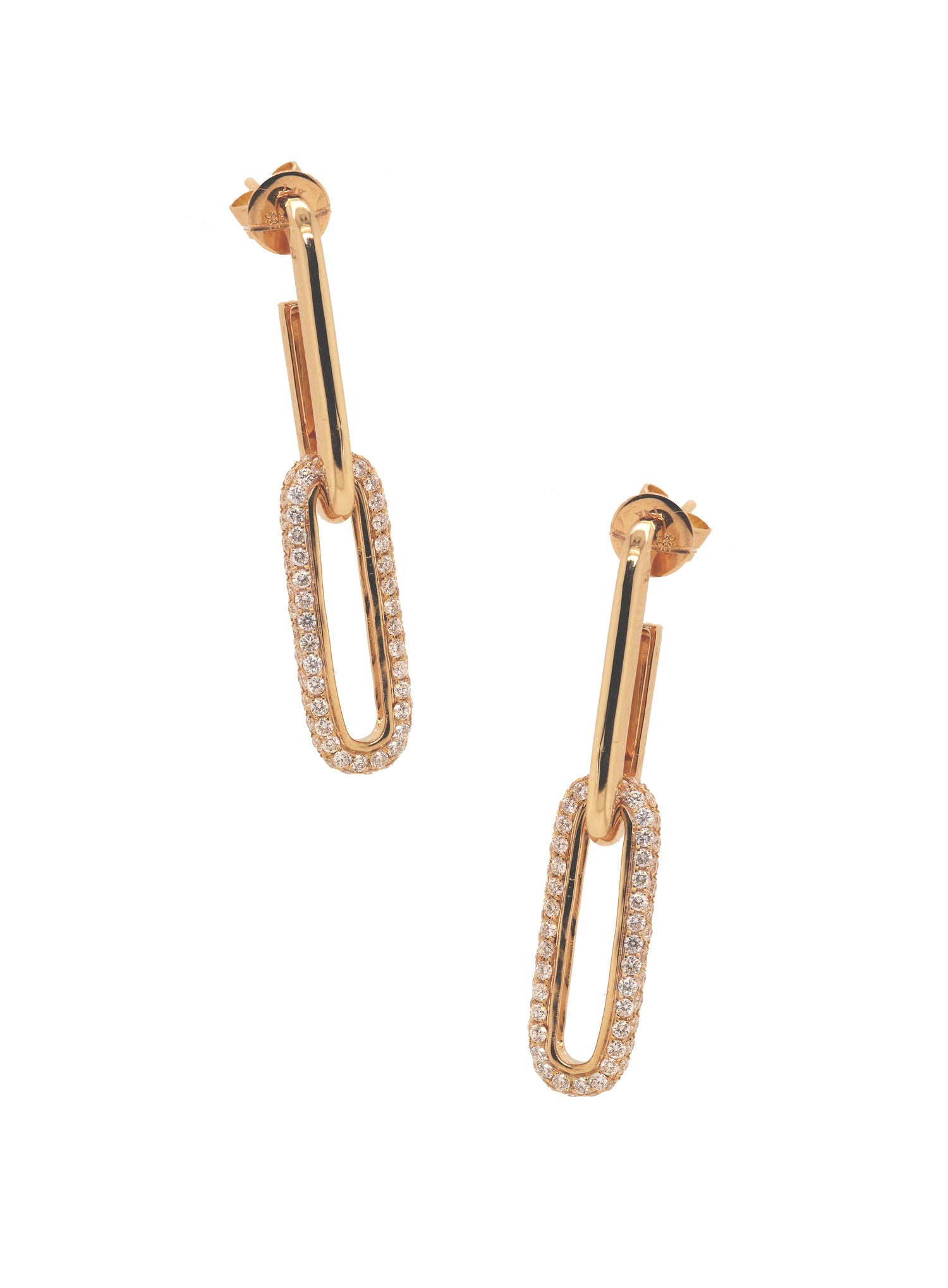 14K chain link earrings with bottom link adorned with 2.46 ct diamonds
