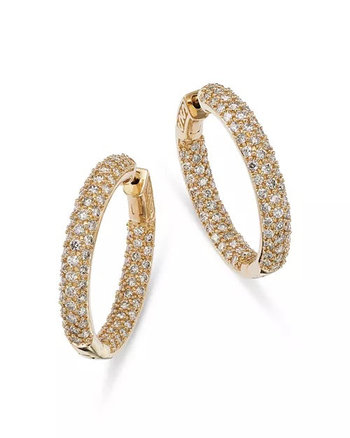 Pave Hoop Earrings in Yellow Gold
