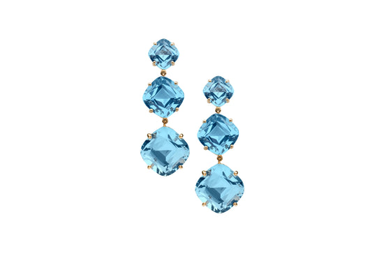 Cushion-cut blue topaz drop earrings on 18K yellow gold
