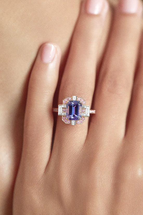 J Fine Square Emerald Cut Tanzanite Ring