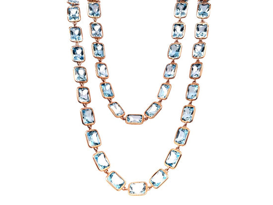 Emerald Cut Blue Topaz Necklace