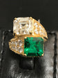 Green Emerald and White Diamond Ring