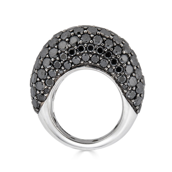 Large dome ring with round-cut black diamonds set on 18K white and black gold 