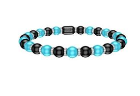 Black and turquoise ceramic bracelet features alternating rondells adorned with round-cut diamonds