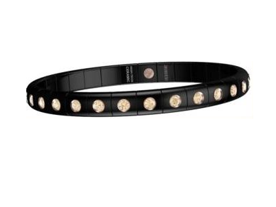Stretch bracelet with black ceramic adorned with 0.32 ct of round-cut diamonds