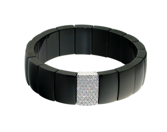 Roberto Demeglio Rectangular Black Ceramic Bracelet with 1 Diamond Station