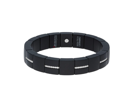 Roberto Demeglio Square Matte Black Ceramic Bracelet with Alternating Diamond Bars