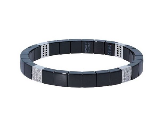 Roberto Demeglio Matte Black Ceramic Bracelet with 4 Diamond Stations