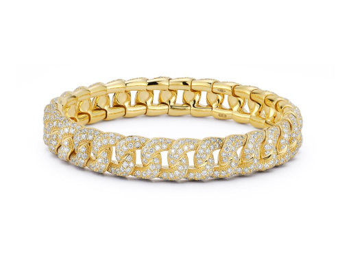 Small Link Diamond Bracelet in Yellow Gold
