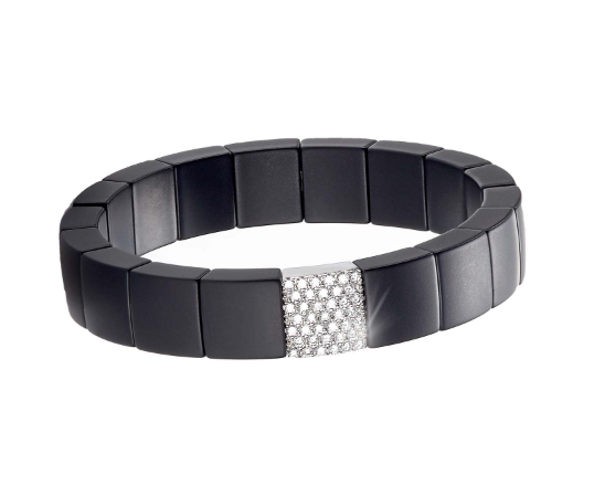 Roberto Demeglio Matte Black Ceramic Stretch Bracelet with 1 Diamond Station