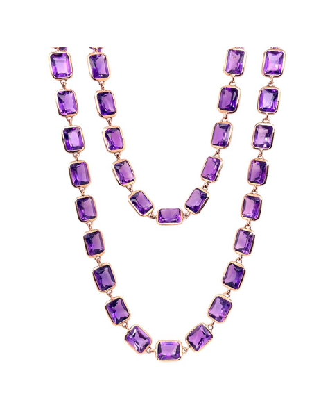 Emerald Cut Purple Amethyst Necklace