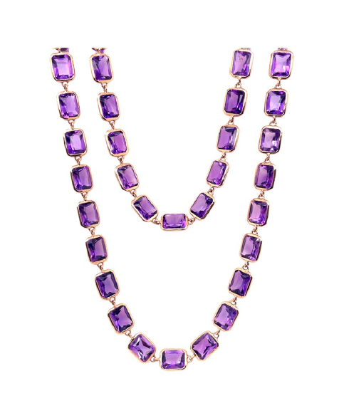 Piranesi Pietra Emerald Cut Purple Amethyst Necklace 72"
