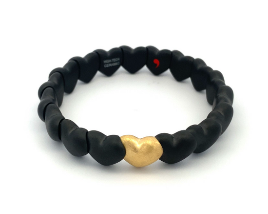 Roberto Demeglio Matte Black Ceramic Bracelet with Yellow Gold Heart