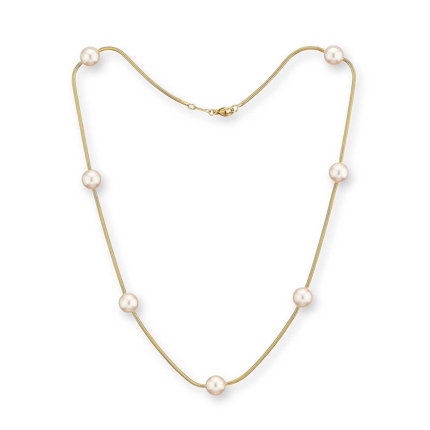 17-inch silk necklace featuring seven spaced-out Akoya cultured pearls