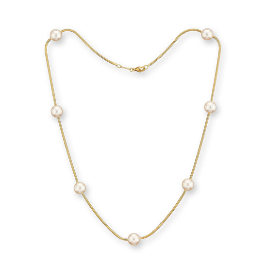 17-inch silk necklace featuring seven spaced-out Akoya cultured pearls