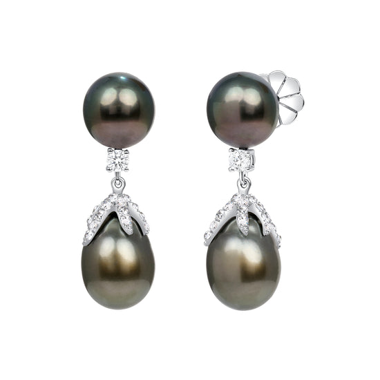 Black Pearl and Diamond Earrings
