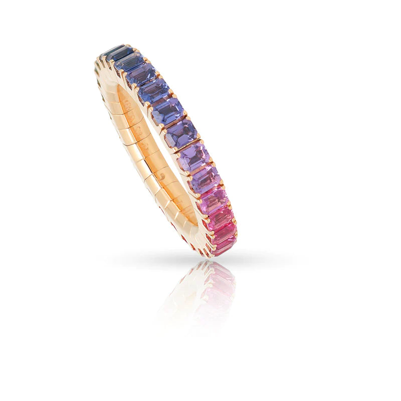 3.36 CT Emerald-Cut Rainbow Stretch Ring features a colorful array of diamonds