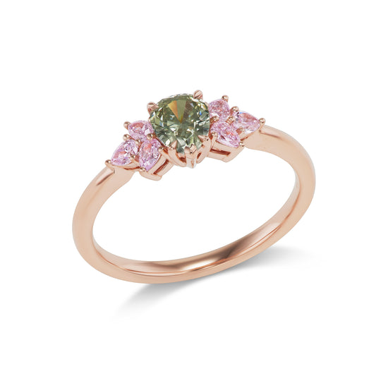 Green and Pink Diamond Ring