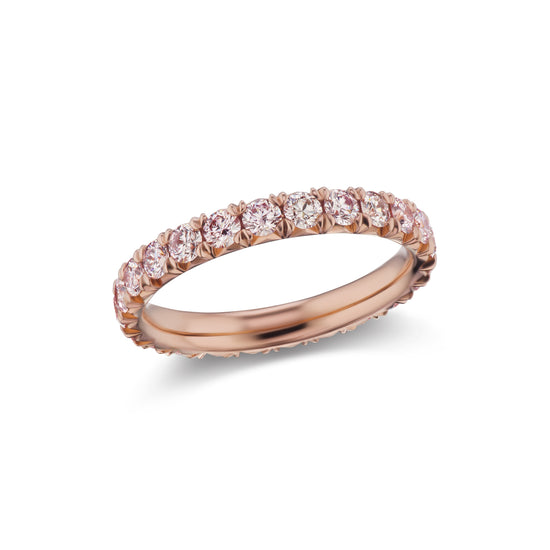 18K rose gold eternity ring with 1.42 ct argyle pink diamonds in a French pavé setting