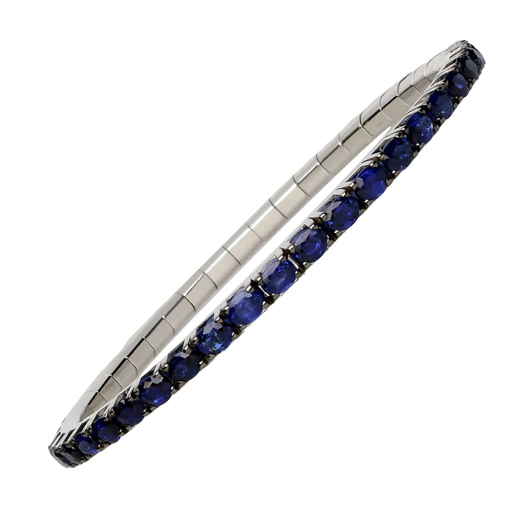 10.20 ct oval-cut blue sapphire stretch tennis bracelet in 18K yellow, rose, or white gold
