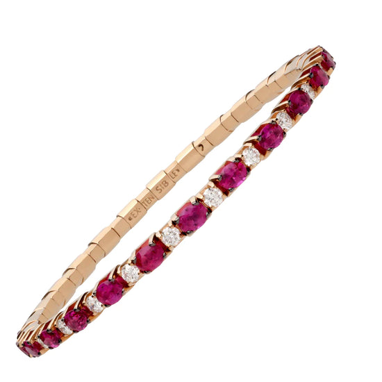 7.78 ct ruby and diamond tennis bracelet with 52 oval-cut rubies