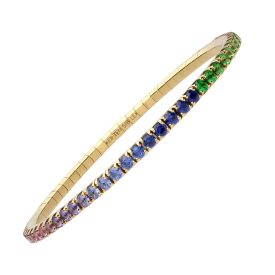 4.92 CT Rainbow Stretch Tennis Bracelet features a colorful array of diamonds set in gold